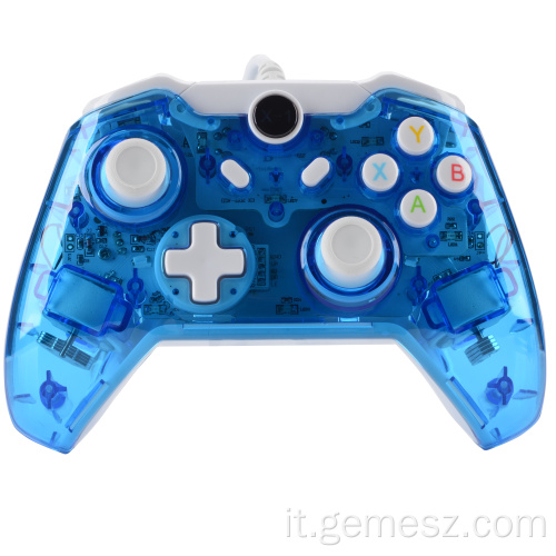 Joystick di gioco cablato blu trasparente per Xbox one